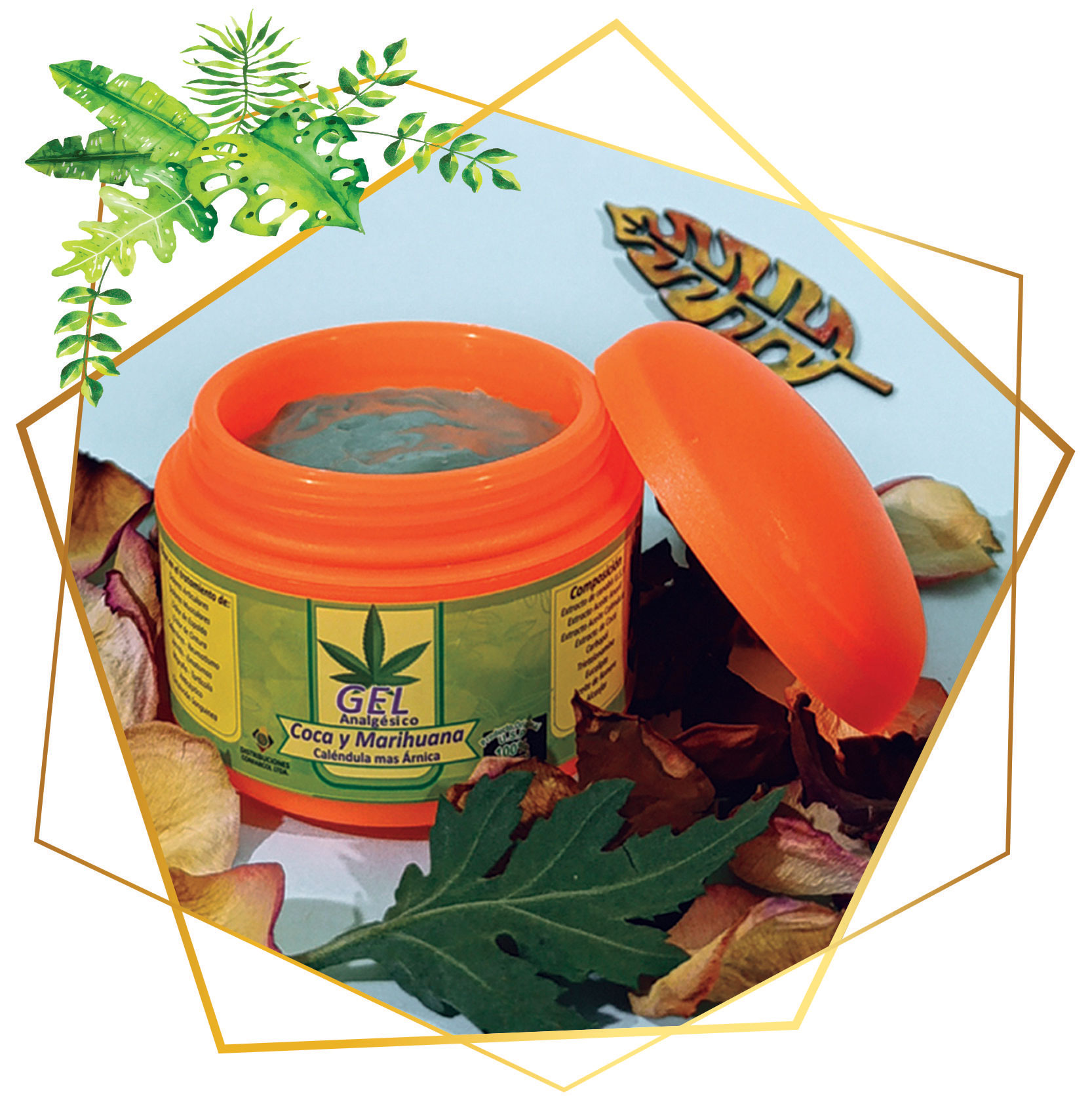 - GEL ANALGESICO CON COCA Y MARIHUANA x 175 G.
