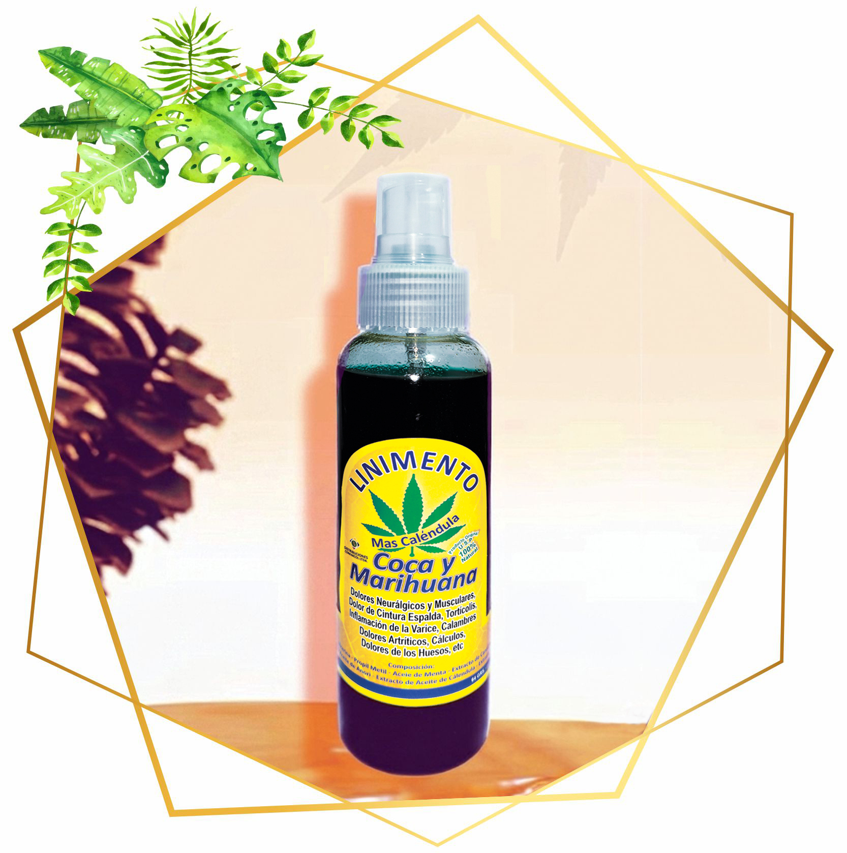 - LINIMENTO CON COCA Y MARIHUANA x 120 ML.